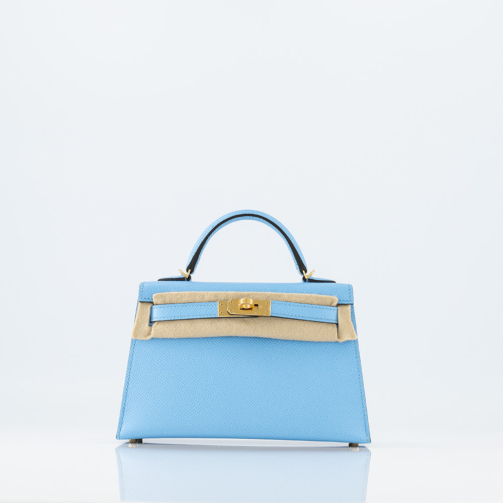Mini kelly 20 blue color gold hardware epsom leather — Styleout Jewellery