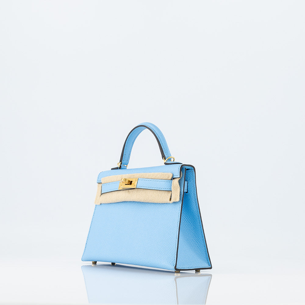 ❄️ Hermès Mini Kelly II Bleu Brume Epsom Leather Gold Hardware